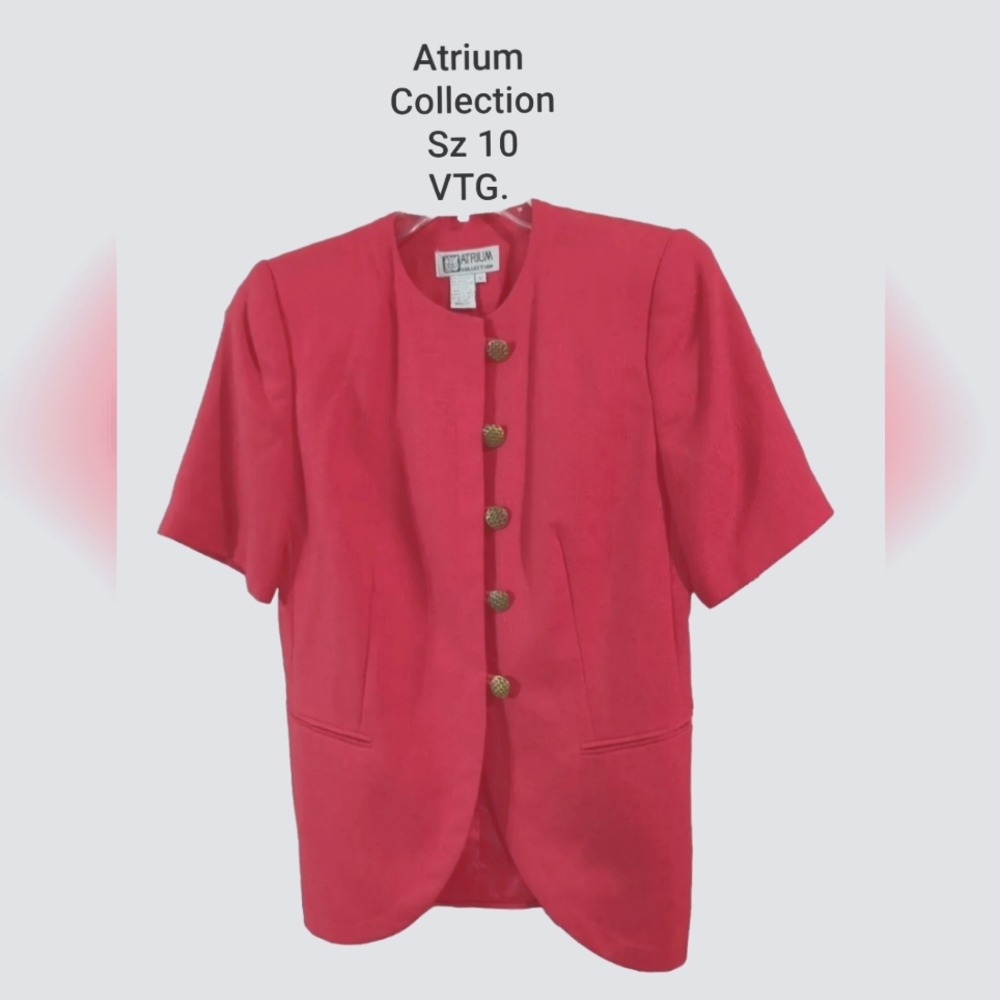 Vtg Atrium Collection Deep Reddish Pink Jacket Blazer Size 10 Shoulder Pads